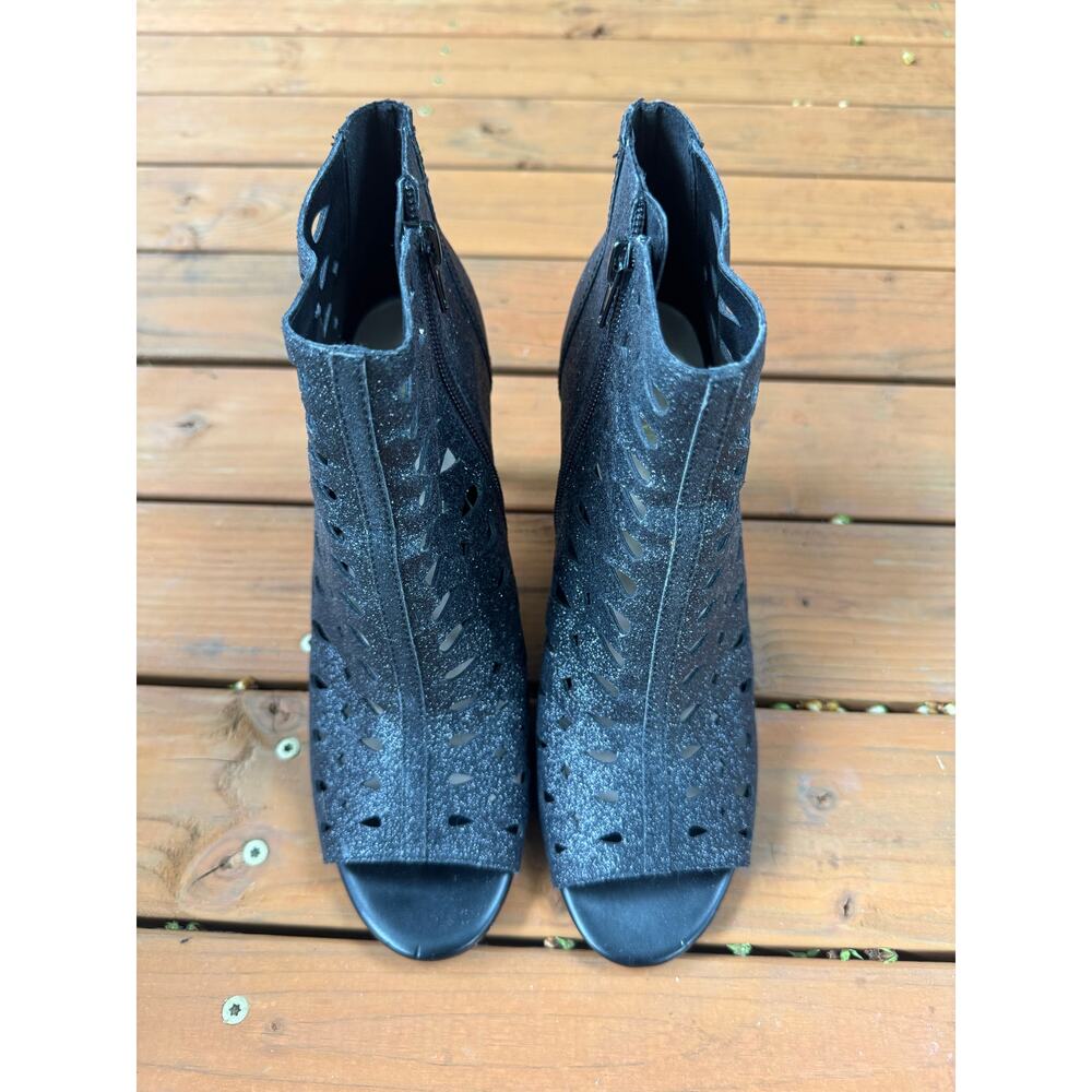 Nine West RILYNNO Black Heels Ankle Peep-Toe - Black Sparkly - Women's US 9